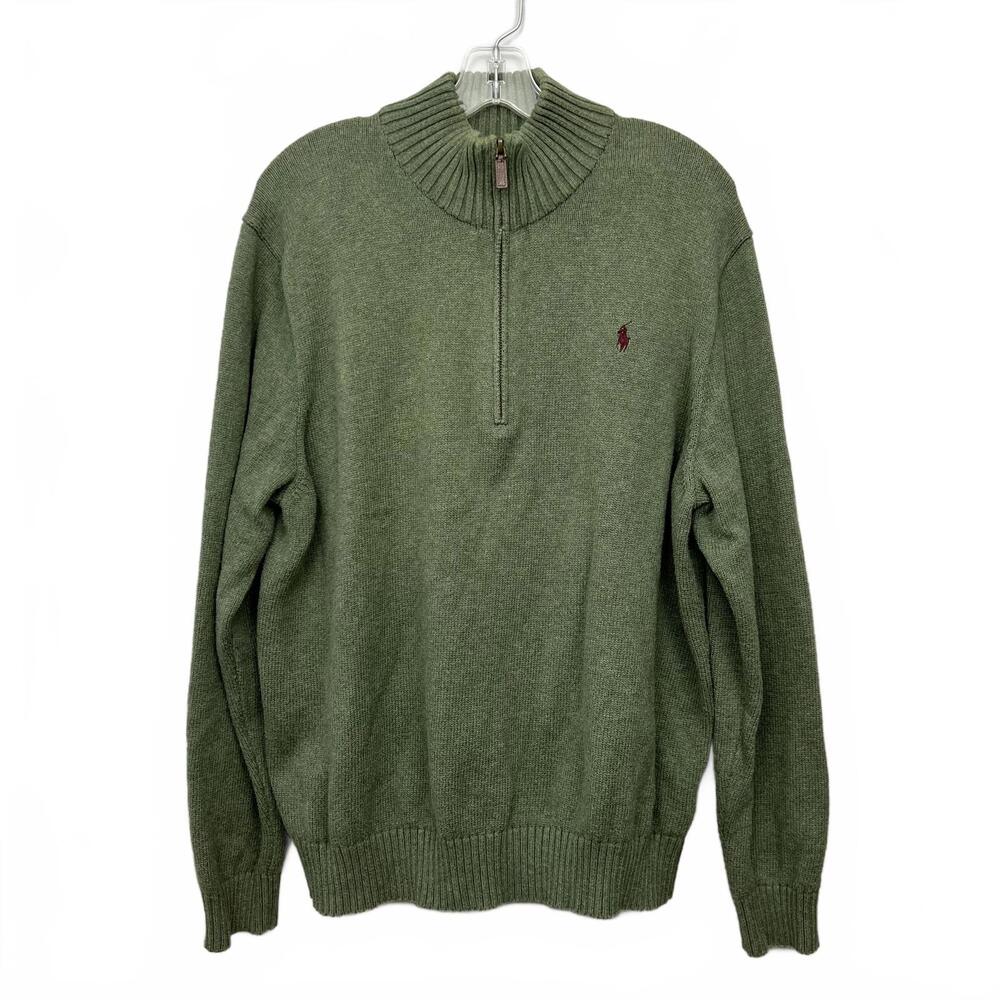 Polo Ralph Lauren Men’s XXL 2XL 1/4 Zip Green 100% Cotton Sweater Pullover Knit - Picture 2 of 9